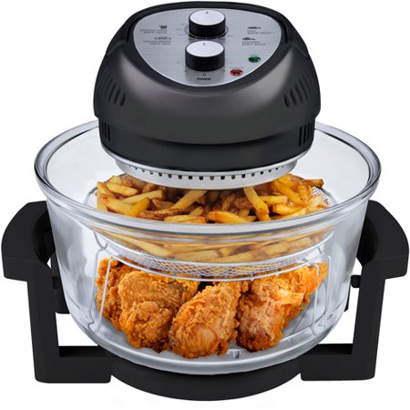 big boss 16 quart 1300-watt oil-less air fryer & tabletop convection oven, easy operation with built in timer, includes 50 recipe cookbook, black, as seen on tv